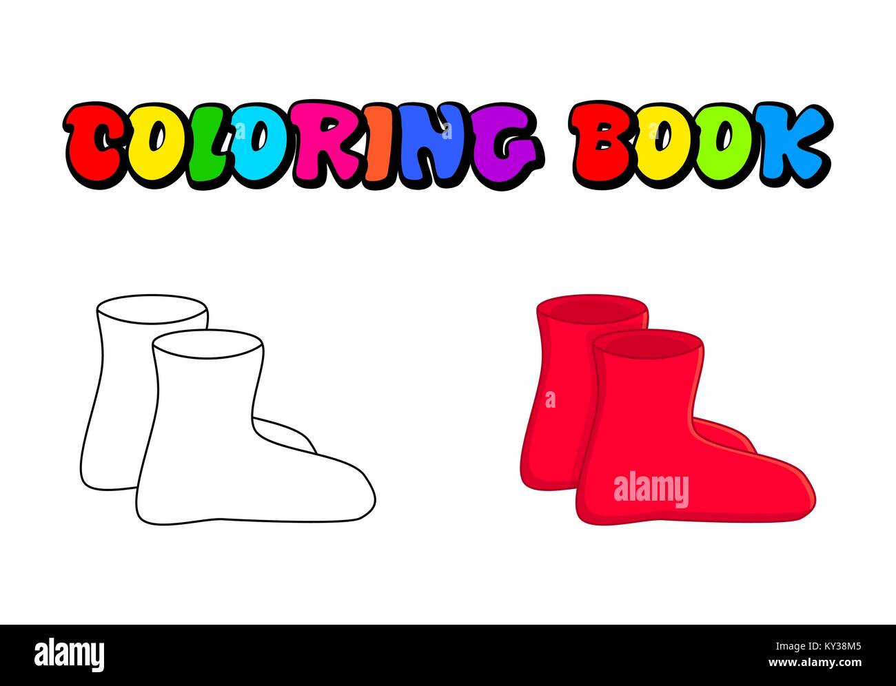 Stivali di gomma contorno, cartoon semplice gumboots isolati su sfondo bianco Illustrazione Vettoriale