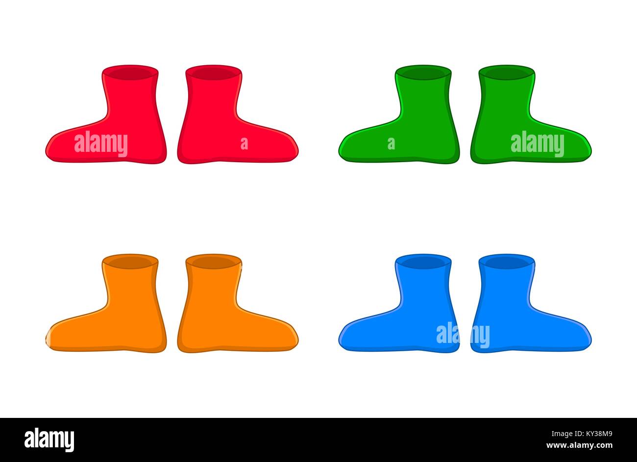 Stivali di gomma set , cartoon semplice gumboots isolati su sfondo bianco Illustrazione Vettoriale
