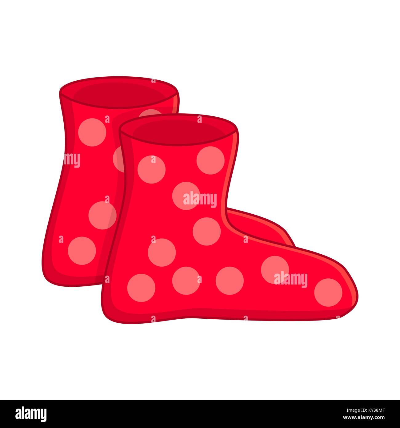 Stivali di gomma, cartoon punteggiata rossa gumboots isolati su sfondo bianco Illustrazione Vettoriale