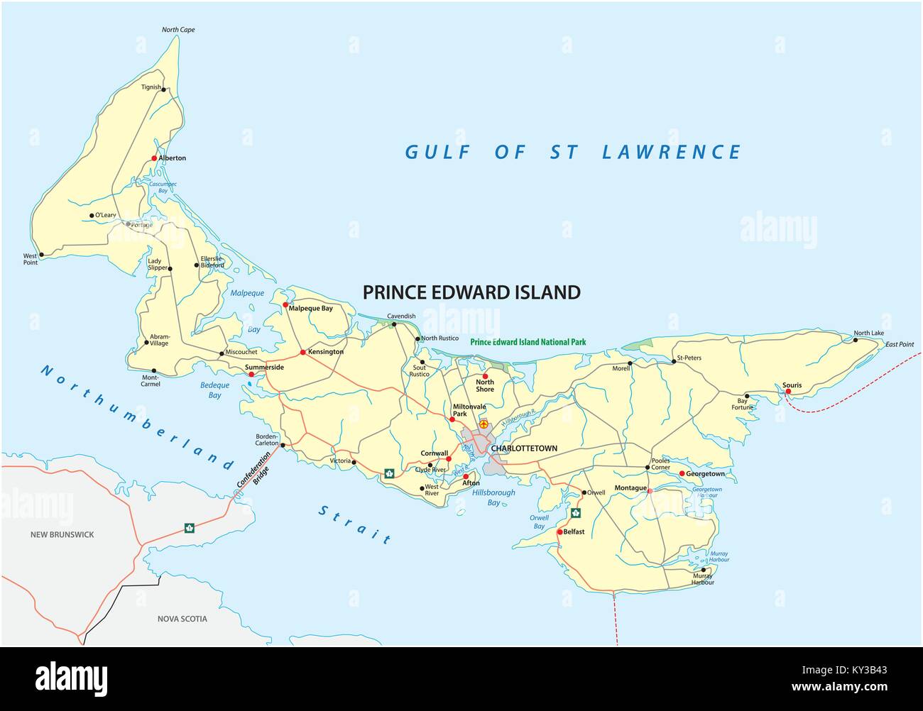 Prince Edward Island vettore mappa stradale Illustrazione Vettoriale