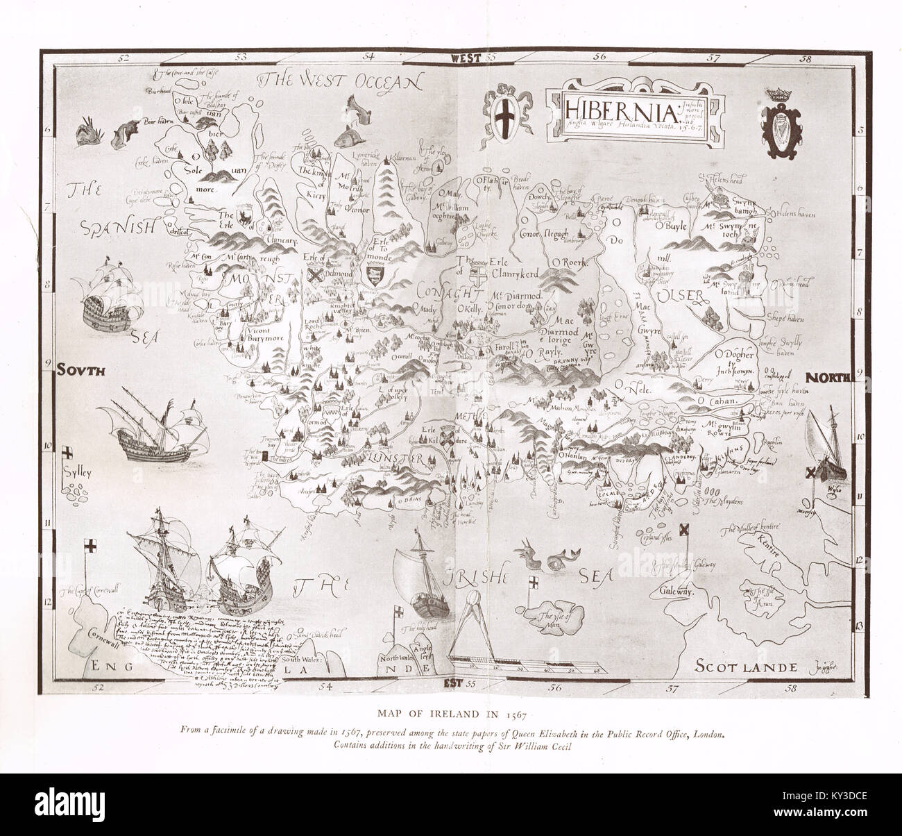 Mappa illustrata dell'Irlanda nel 1567 Foto Stock