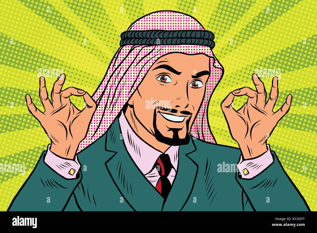 Due mani OK gesto, l'imprenditore arabo Illustrazione Vettoriale