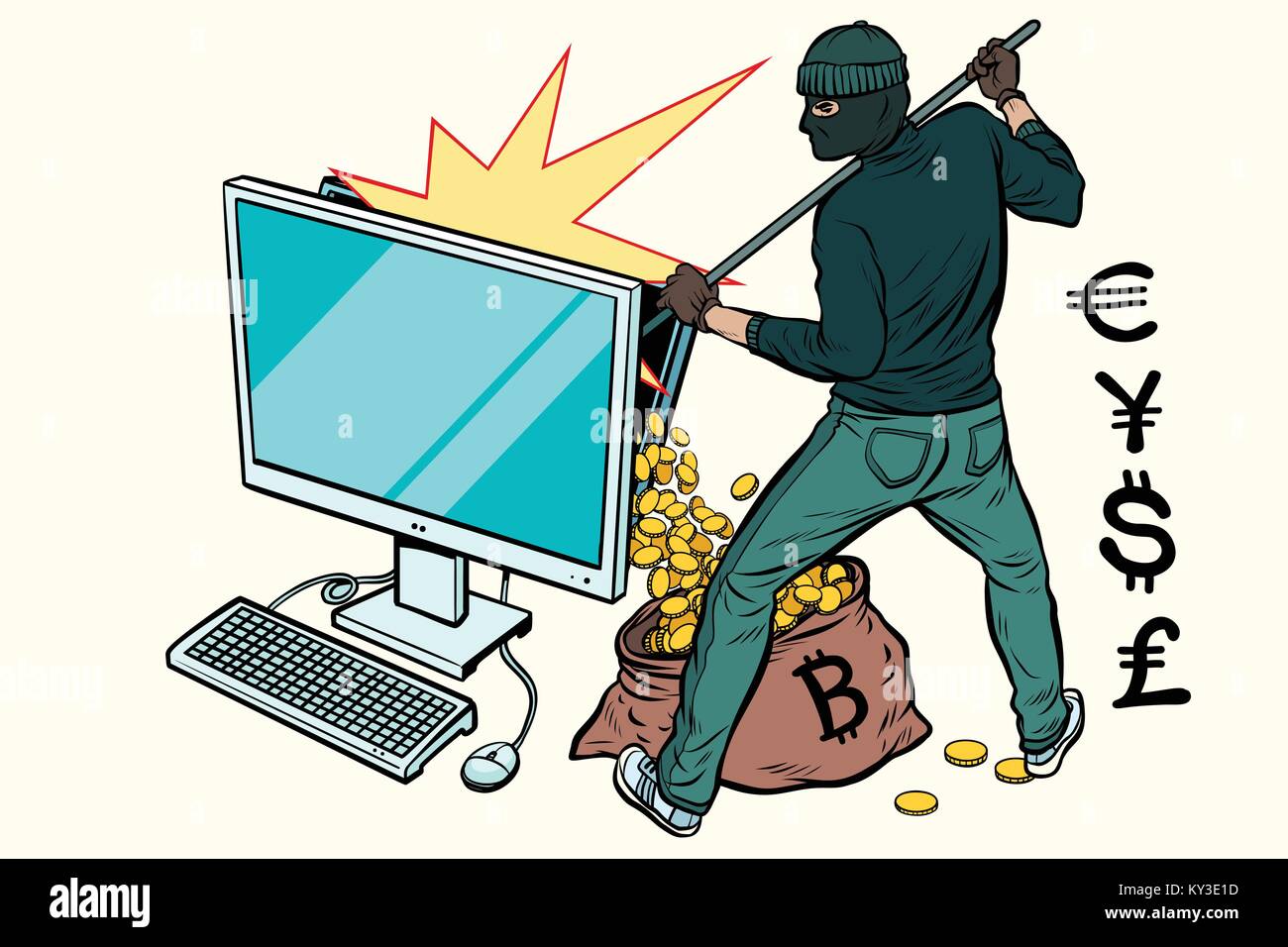 Online hacker ruba denaro dal computer Illustrazione Vettoriale