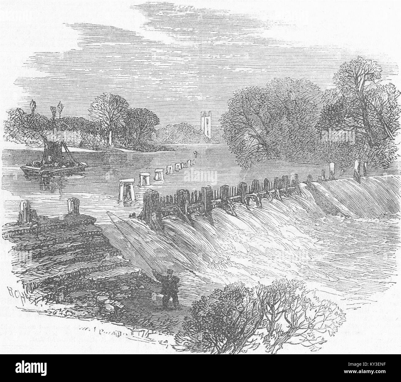 Londra Angling Fish-Ladder, Hampton 1865. Illustrated London News Foto Stock