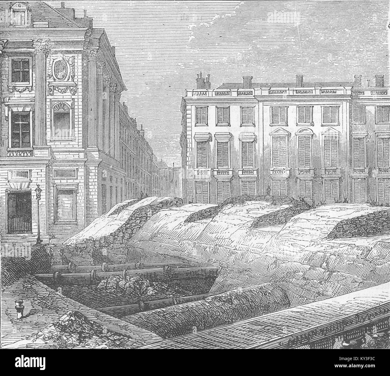 Comune di Parigi Barricade a place de la Concorde e di Rue St Florentin 1871. Il grafico Foto Stock