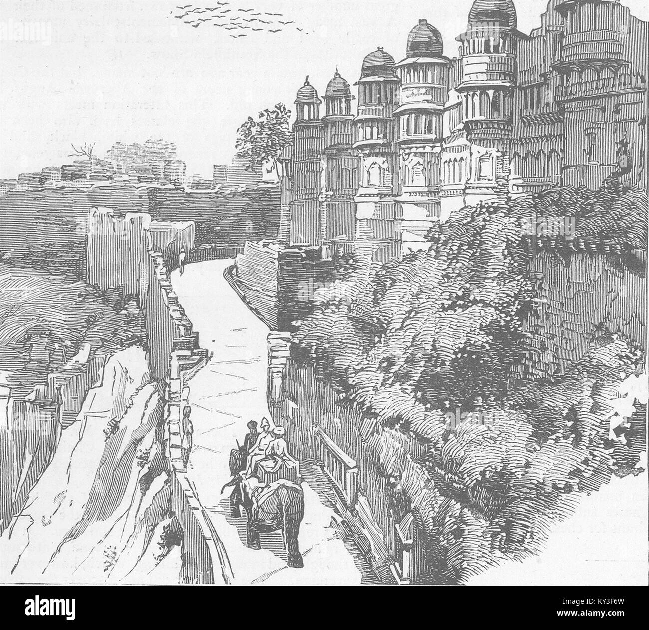 GWALIOR Road fino a Fort mostra re Pal palazzo del 1885. Il grafico Foto Stock