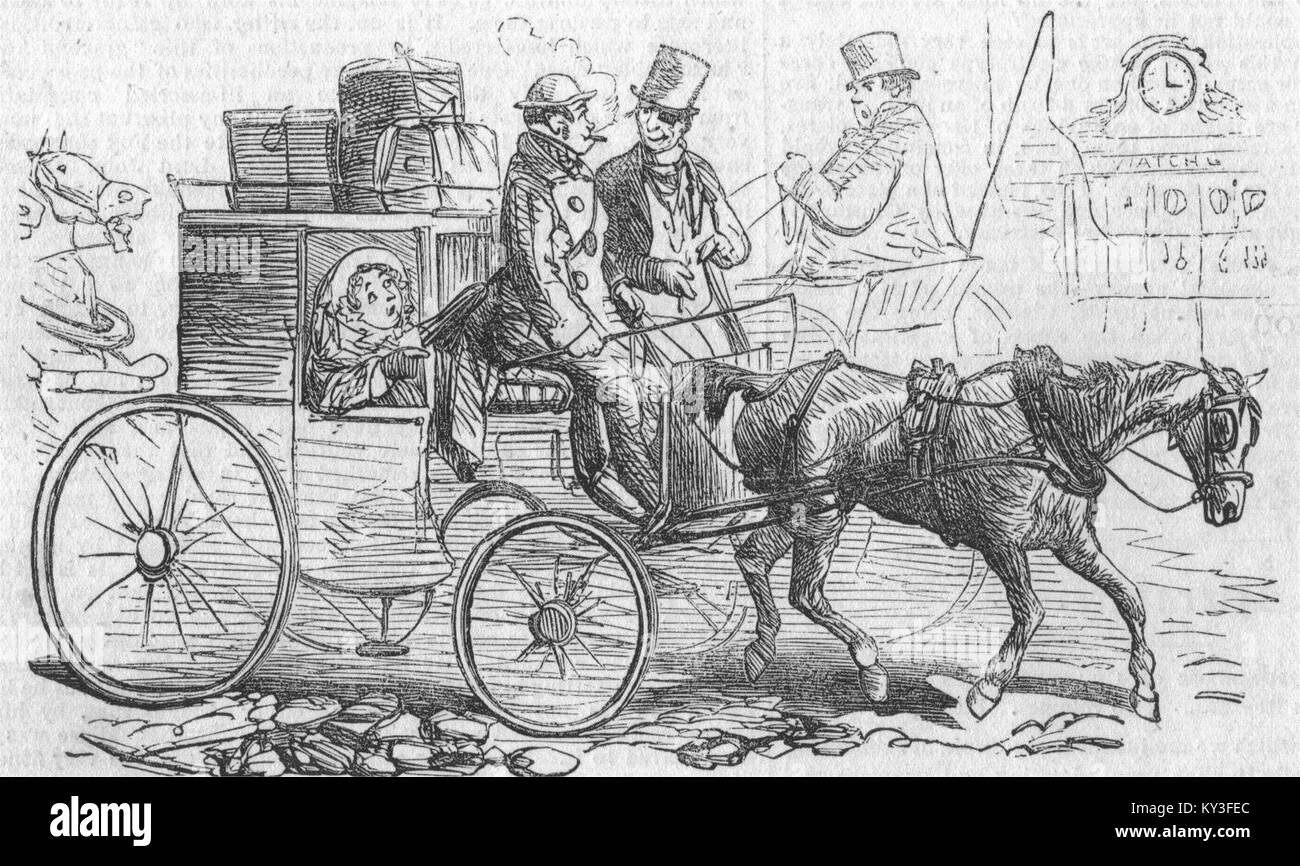 Taxi Londra Hackney Carrello Act 1853 tassista prendendo il percorso paesaggistico 1853. Illustrated London News Foto Stock