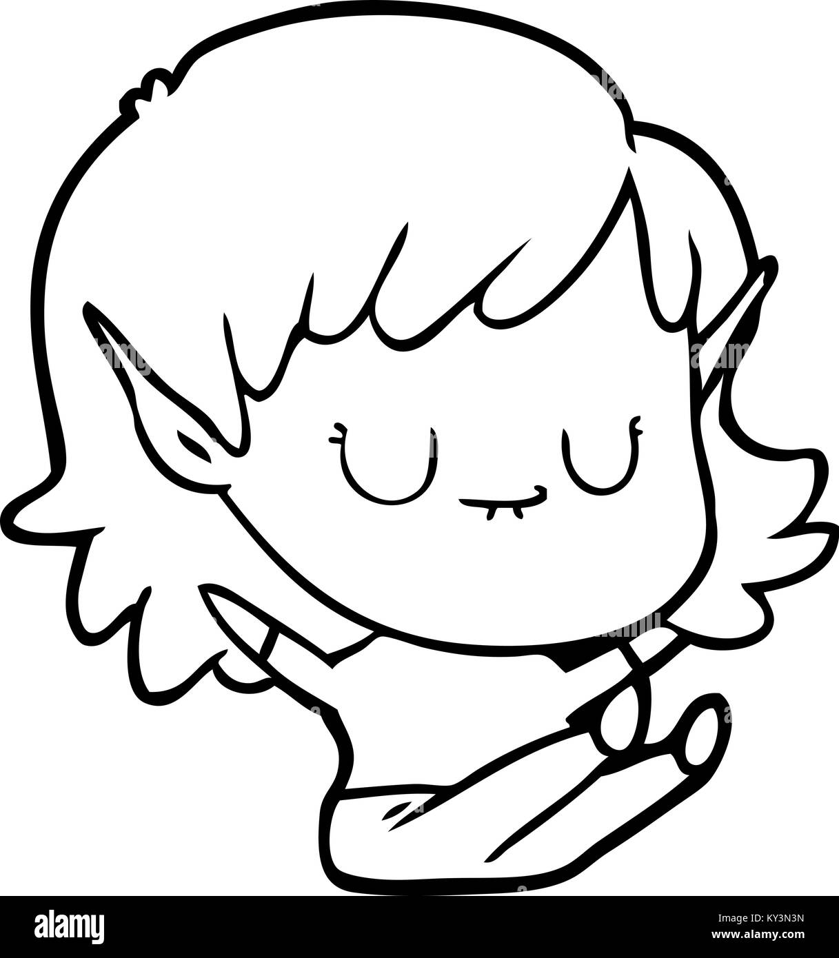 Happy cartoon elf ragazza seduta Illustrazione Vettoriale