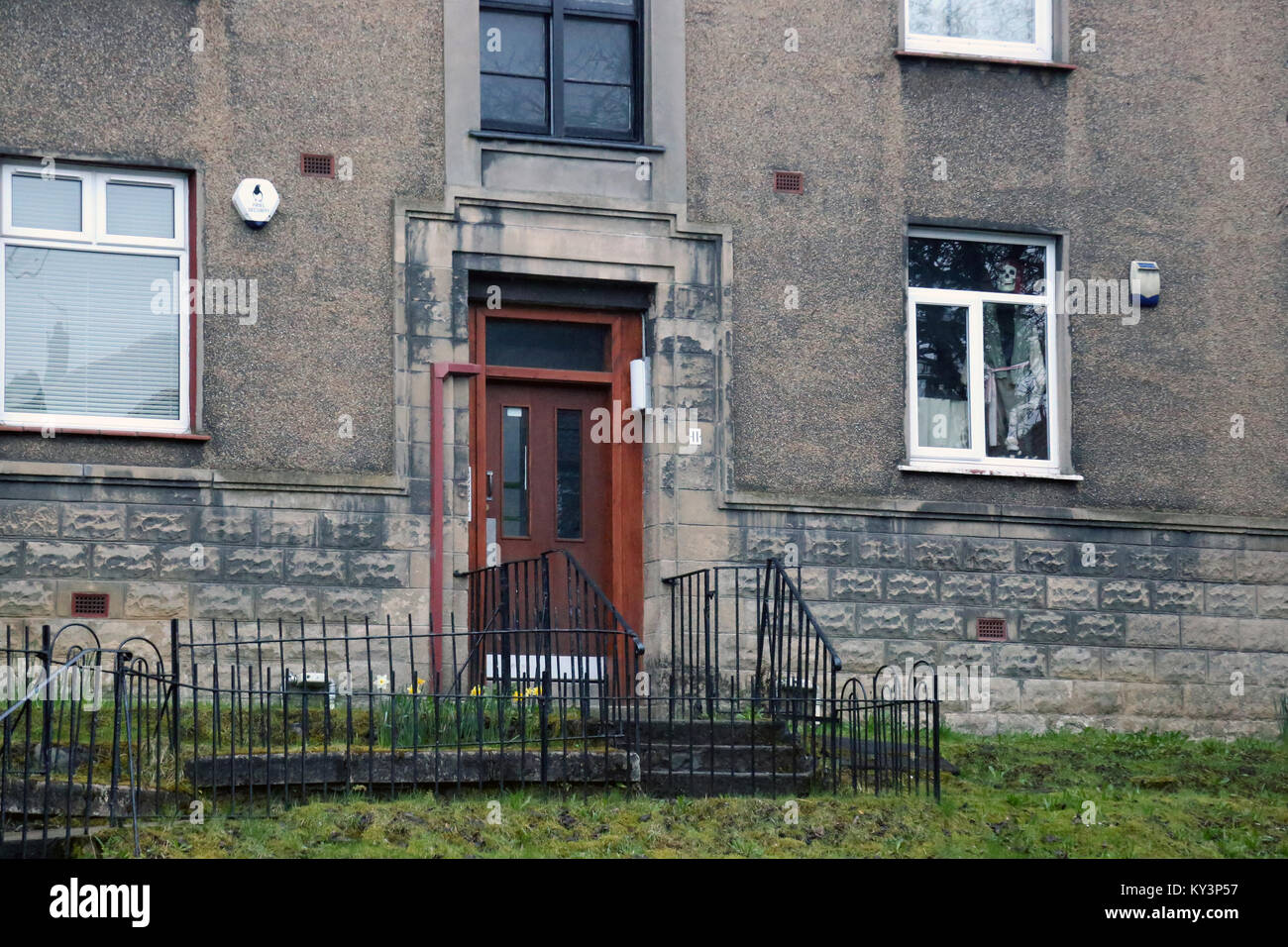 Assassino, Alexander Pacteau's edificio a 11 Dorchester Avenue, Kelvindale, Glasgow, dove Karen Buckley il corpo è stato preso Foto Stock