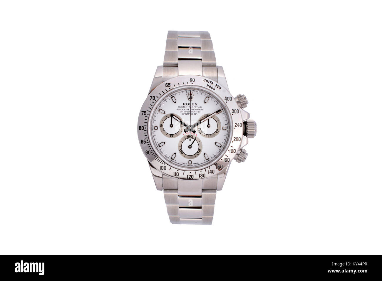 Rolex Daytona Cosmograph in acciaio inox dell'uomo guarda con faccia bianca  Foto stock - Alamy