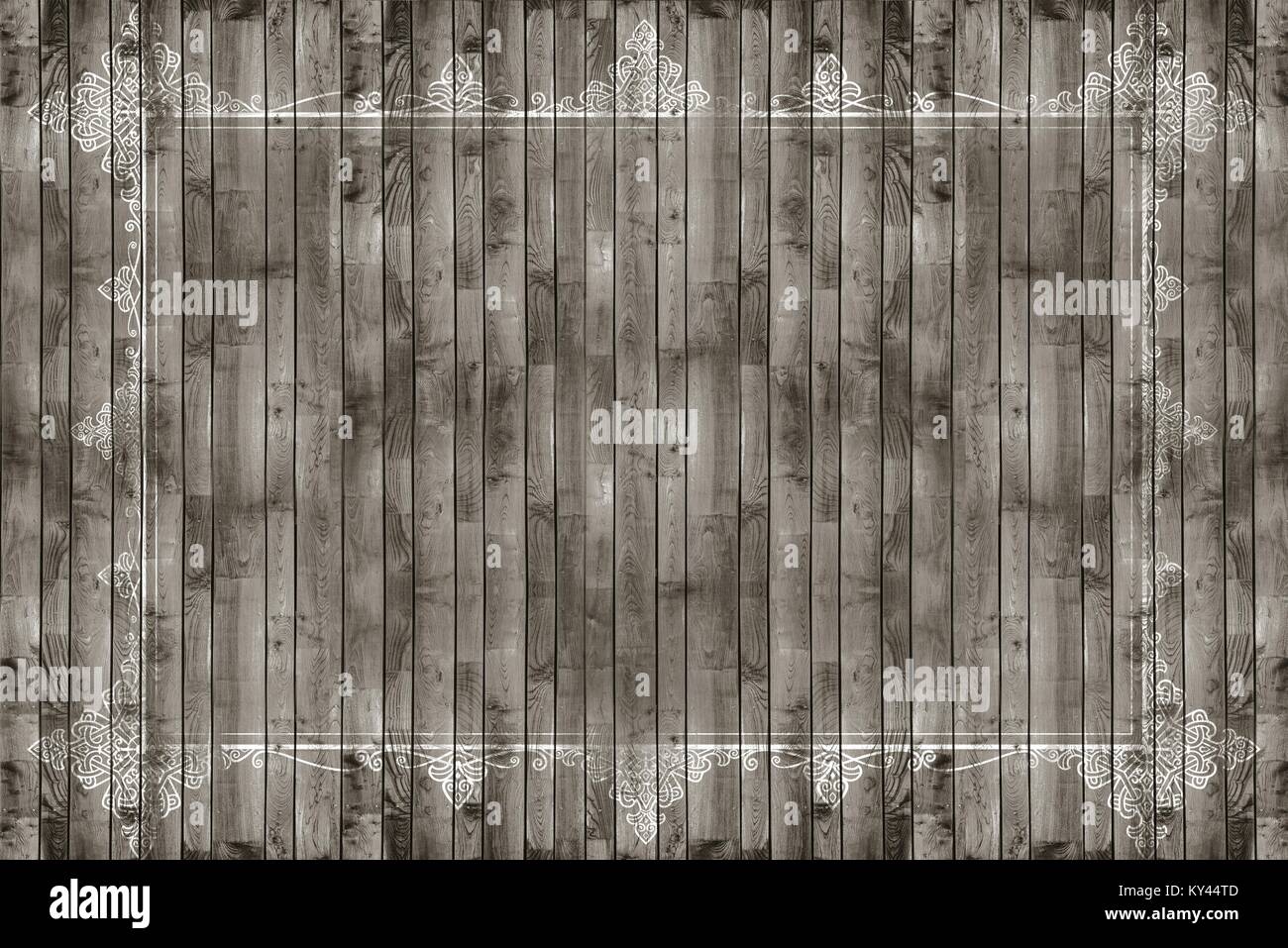 Vintage sfondo in legno con eleganti dipinti di bianco e leggermente danneggiato o graffiato cornice decorativa Foto Stock