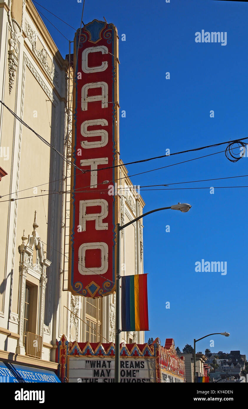 Bandiera arcobaleno, Castro Street di San Francisco Foto Stock