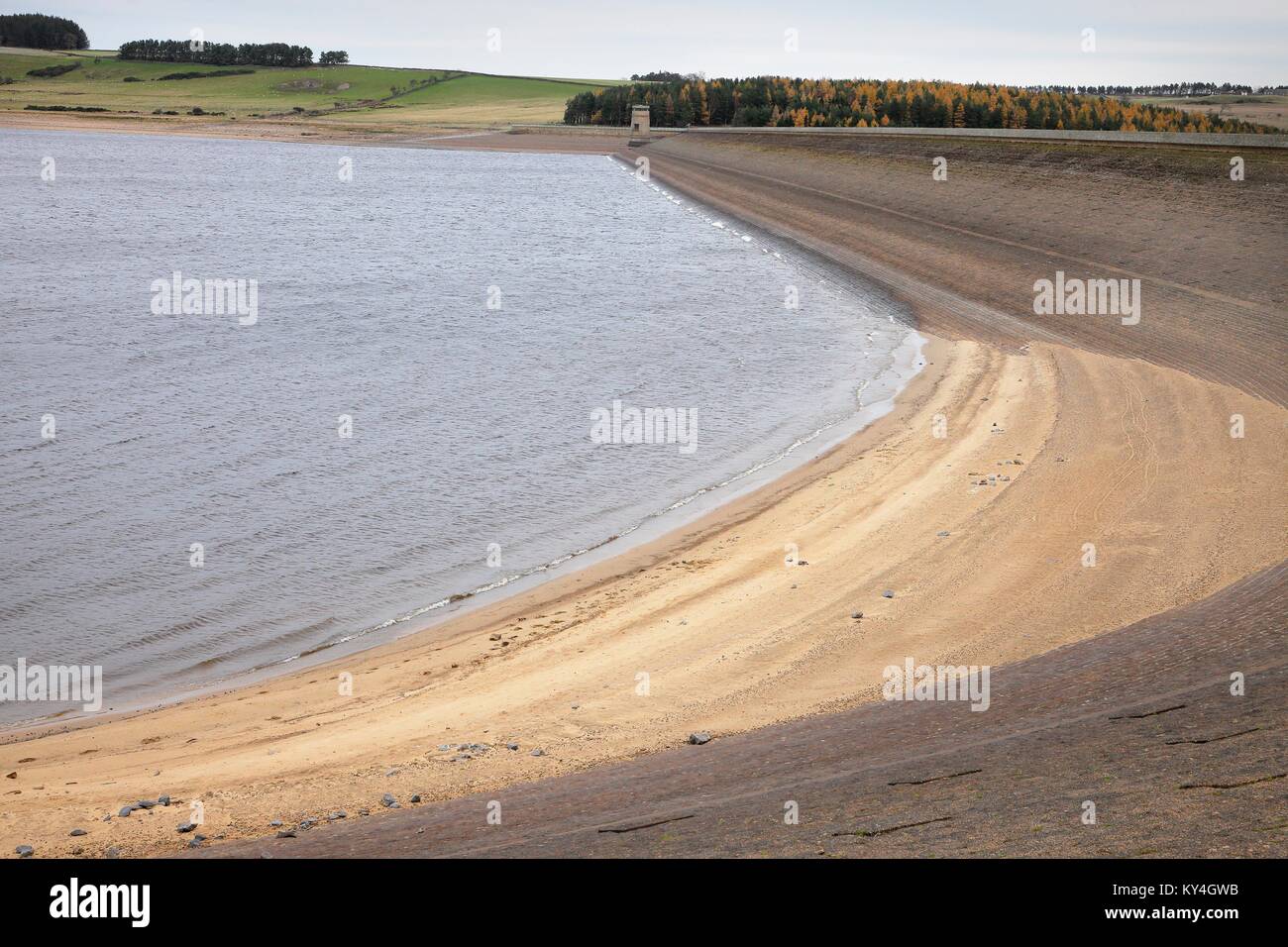 Derwent serbatoio parete Dam. Consett, Northumberland, County Durham, North East England, Regno Unito Foto Stock