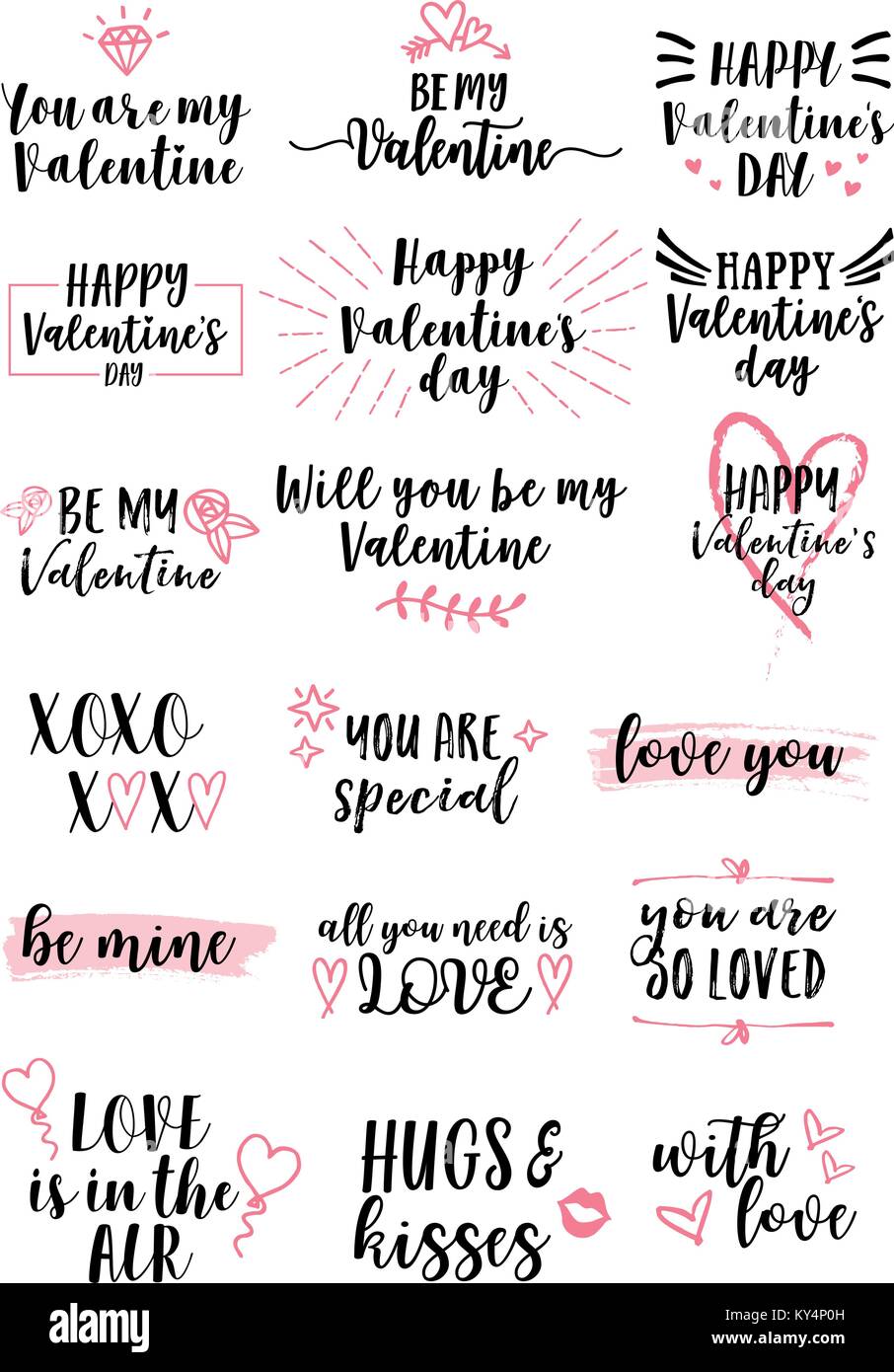Amore scritte per il giorno di San Valentino cards, set di vettore di elementi di design Illustrazione Vettoriale