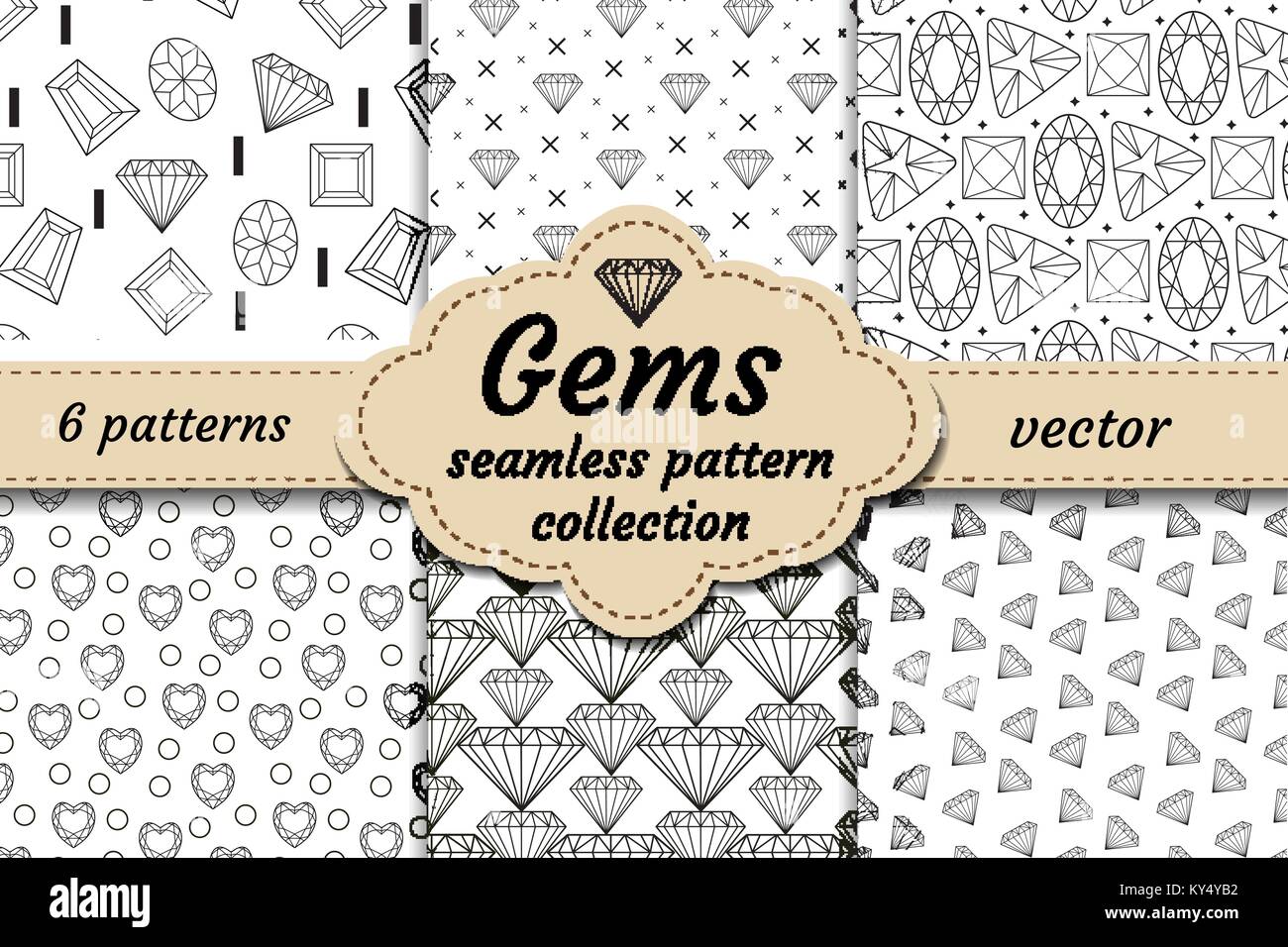 Diamond seamless pattern impostato, Linea, Schizzo, doodle stile. Moderno e alla moda di sfondo infinito con gioielli. Gemme texture ripetitiva. Carta da parati di gemme, sfondo, carta. Illustrazione Vettoriale. Illustrazione Vettoriale