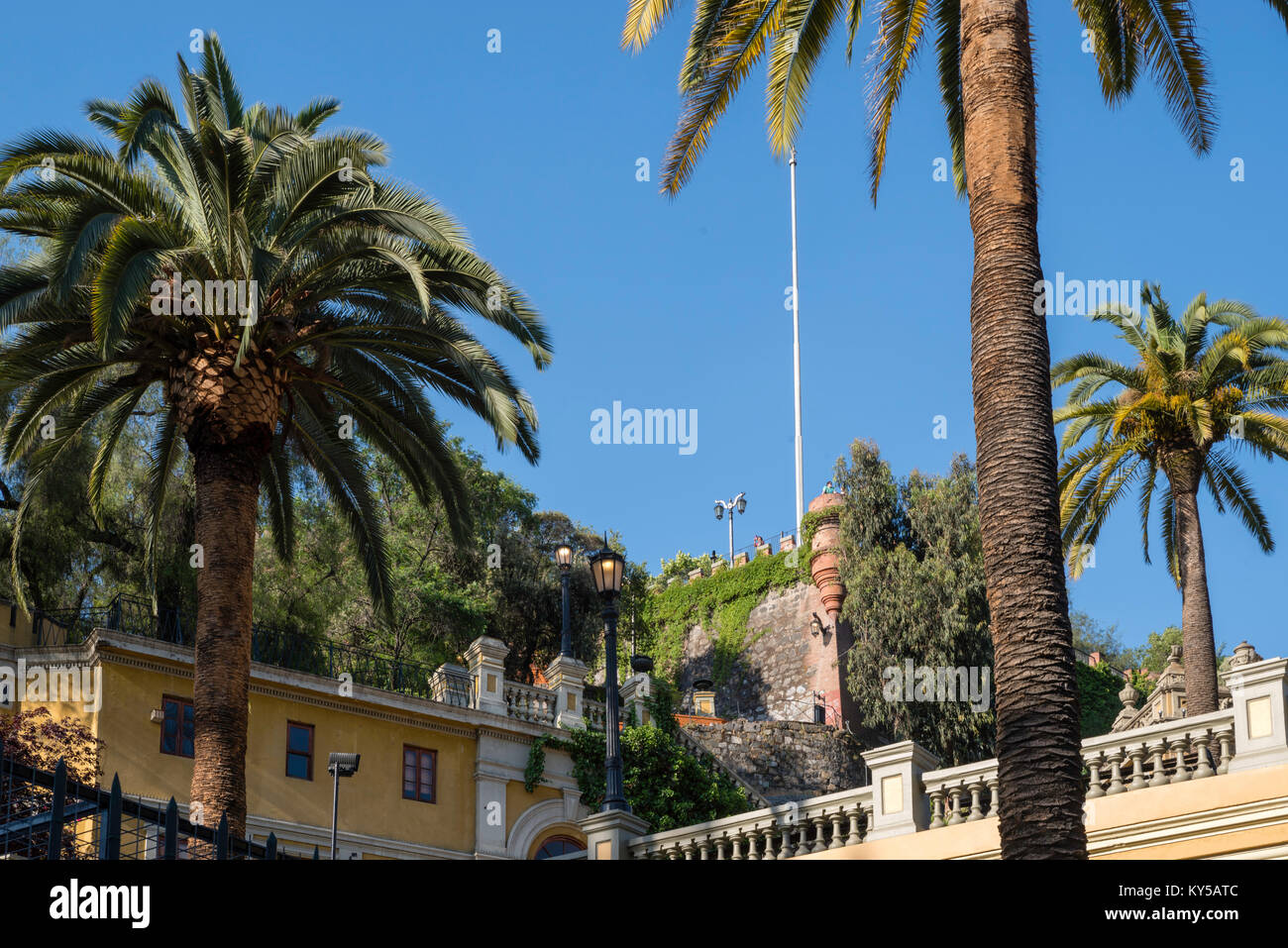 Ampio angolo di visione di Cerro Santa Lucia, Santiago del Cile. Foto Stock
