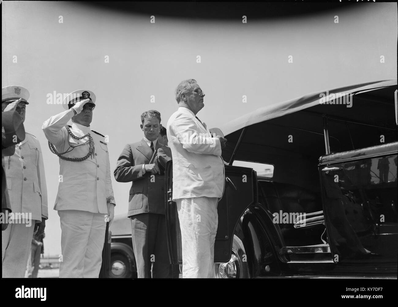 Franklin Delano Roosevelt a Langley Field Air Force Base di Virginia. Il 29 maggio 1940. Foto Stock