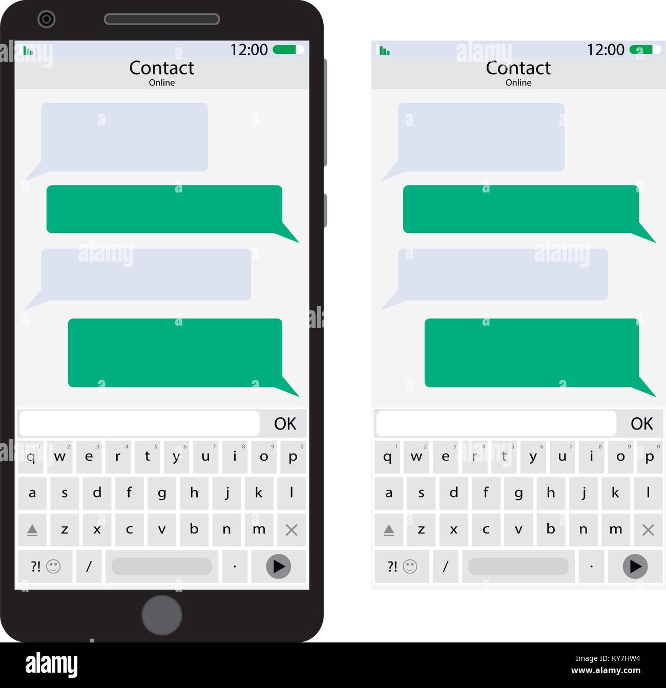 Interfaccia di Messenger per smartphone. Messenger per telefono cellulare, chat e messaggio nella schermata dello smartphone interfaccia. Illustrazione Vettoriale Illustrazione Vettoriale