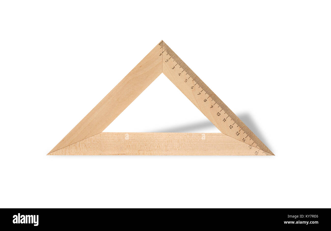 Metrica triangolo di legno isolato su sfondo bianco con tracciato di ritaglio Foto Stock