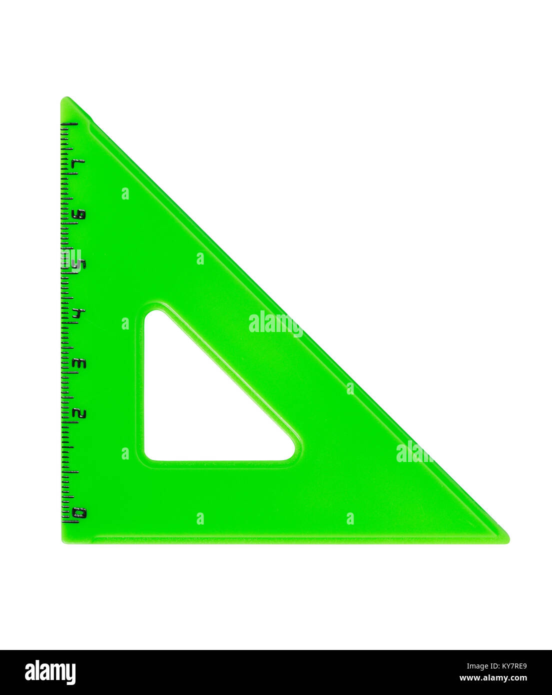 Metrica verde triangolo in plastica isolato su sfondo bianco con tracciato di ritaglio Foto Stock