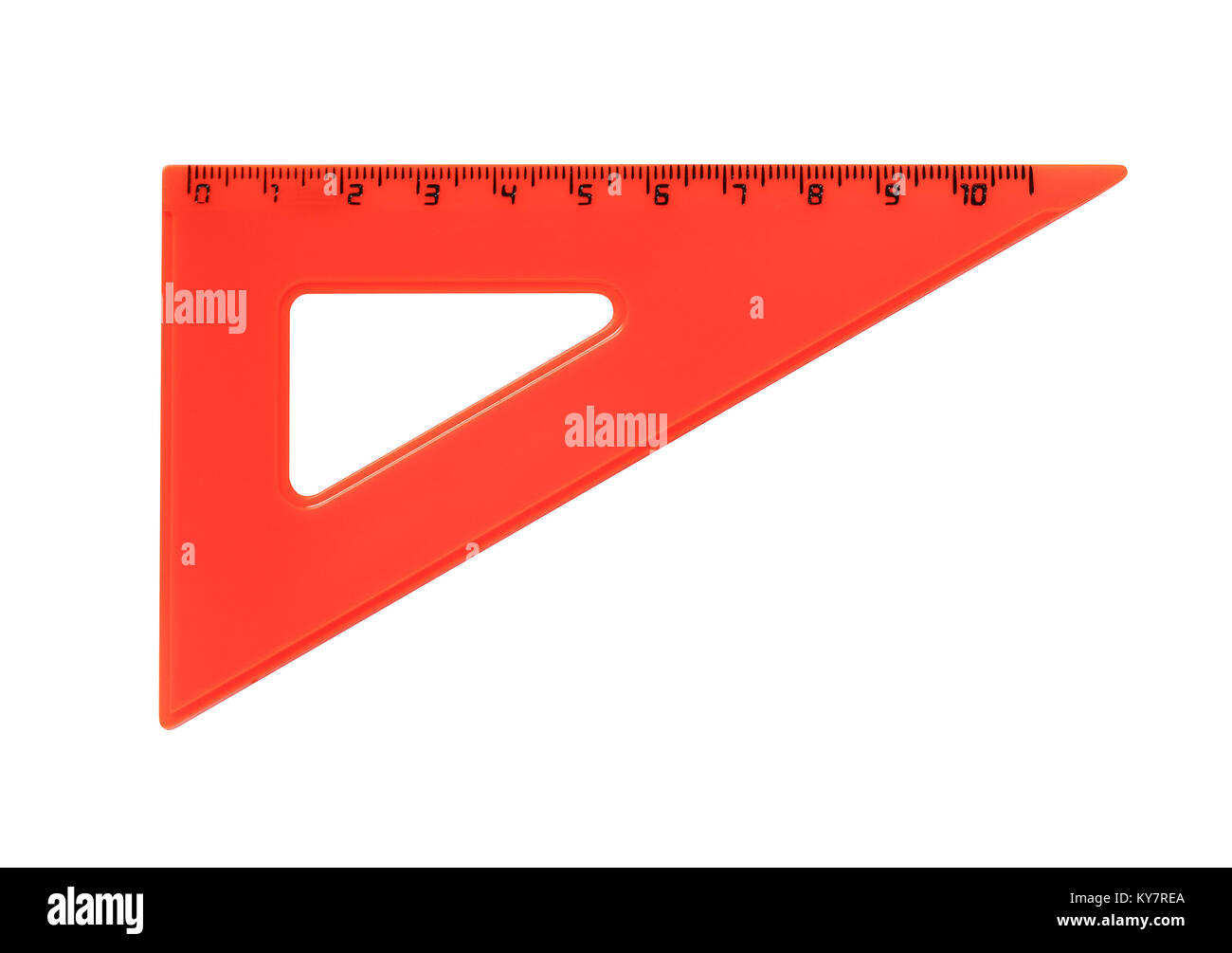 Metrica rosso triangolo in plastica isolato su sfondo bianco con tracciato di ritaglio Foto Stock