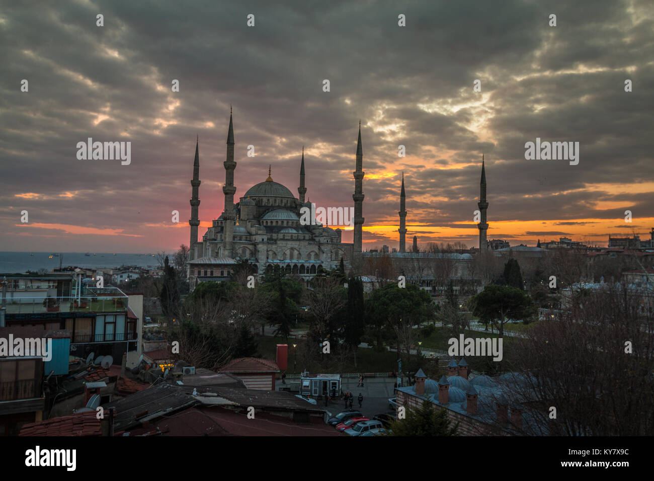 Bella vista al tramonto di Istanbul Foto Stock