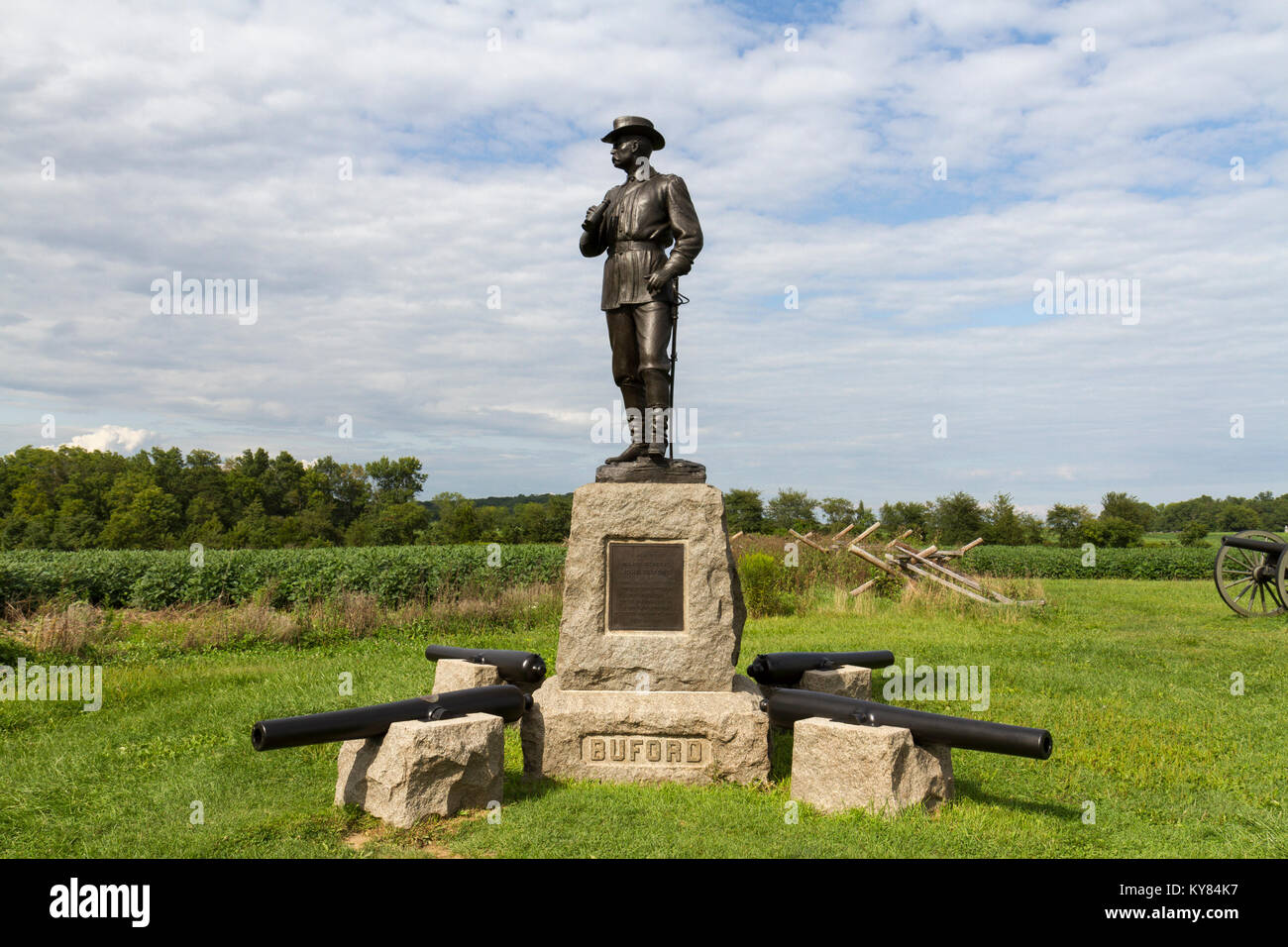 Il generale di brigata Giovanni Buford monumento, Gettysburg National Military Park, Pennsylvania, Stati Uniti. Foto Stock