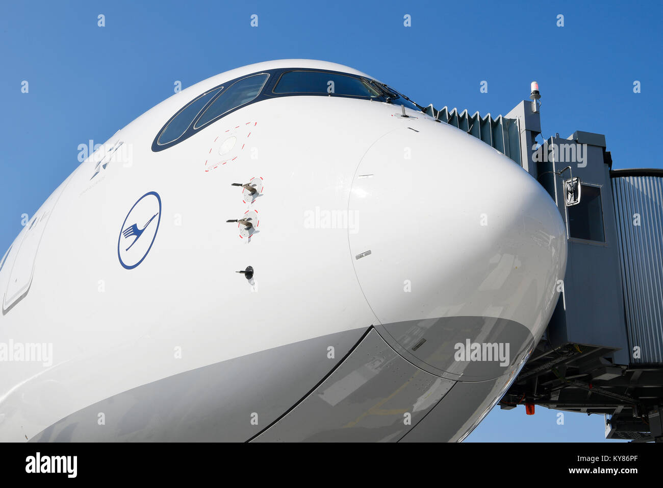 Lufthansa, Airbus A350-900, aeromobili, aereo, piano, compagnie aeree, airways, rotolo in, out di prendere, avviare Push, rampa, Aeroporto di Monaco di Baviera, Foto Stock