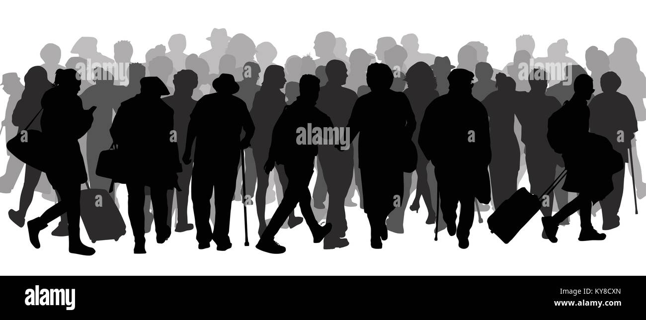 Enorme folla di persone silhouette su sfondo bianco, illustrazione vettoriale Illustrazione Vettoriale