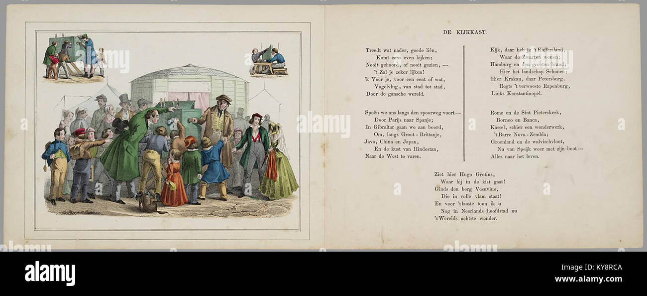 Guida illustrata alle attrazioni della zona fieristica, che mostra attività di carnevale specifiche per il periodo e intrattenimento con rappresentazioni visive. Foto Stock