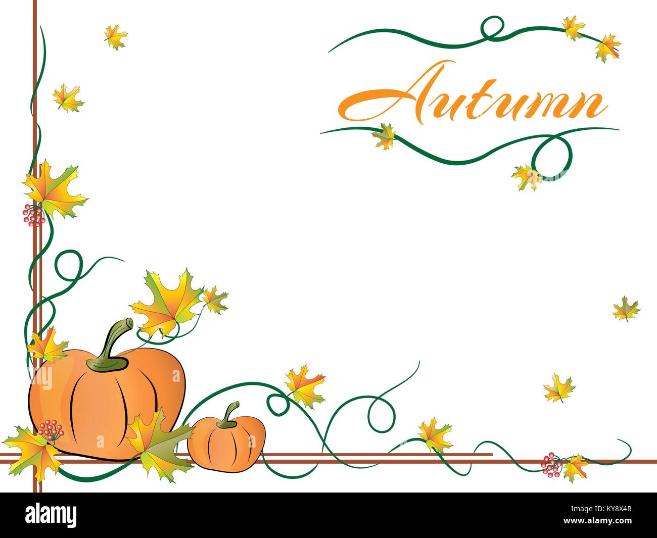 Telaio di autunno con zucca e foglie Illustrazione Vettoriale