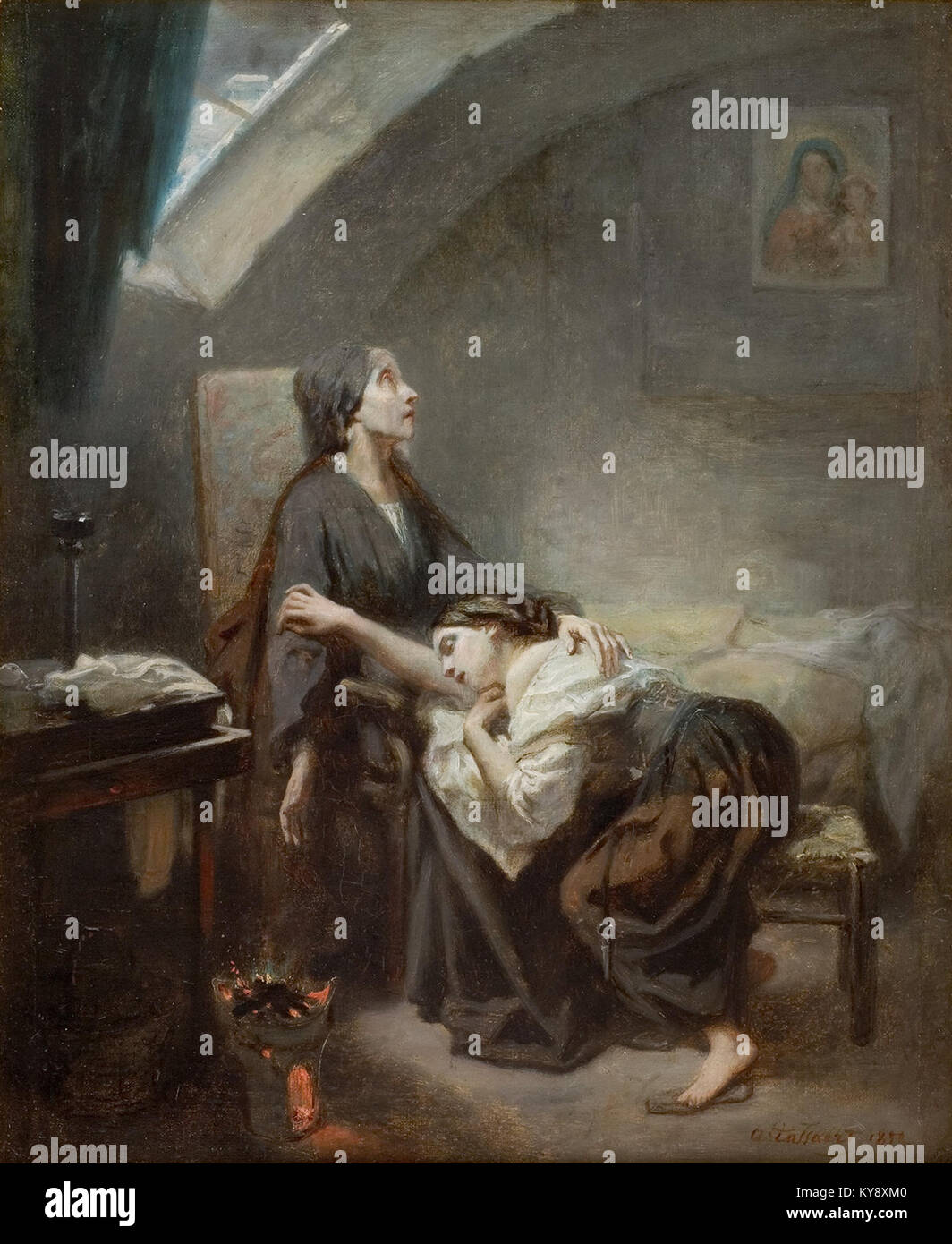 Un dipinto di Tassaert intitolato "suicidio" esposto al Musée Fabre, raffigurante gli aspetti emotivi e psicologici della disperazione umana e della tragedia. Foto Stock