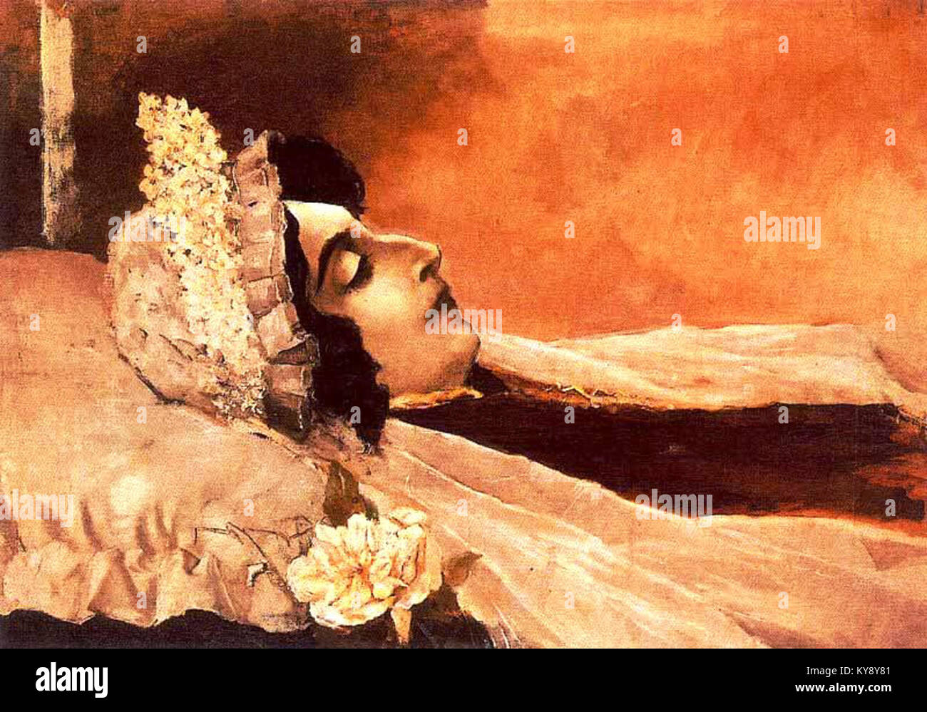 Il lavoro di Ovidio Murguía raffigura la scena della morte di Rosalía, illustrando temi artistici di mortalità, perdita e narrazione nella letteratura o nell'arte. Foto Stock