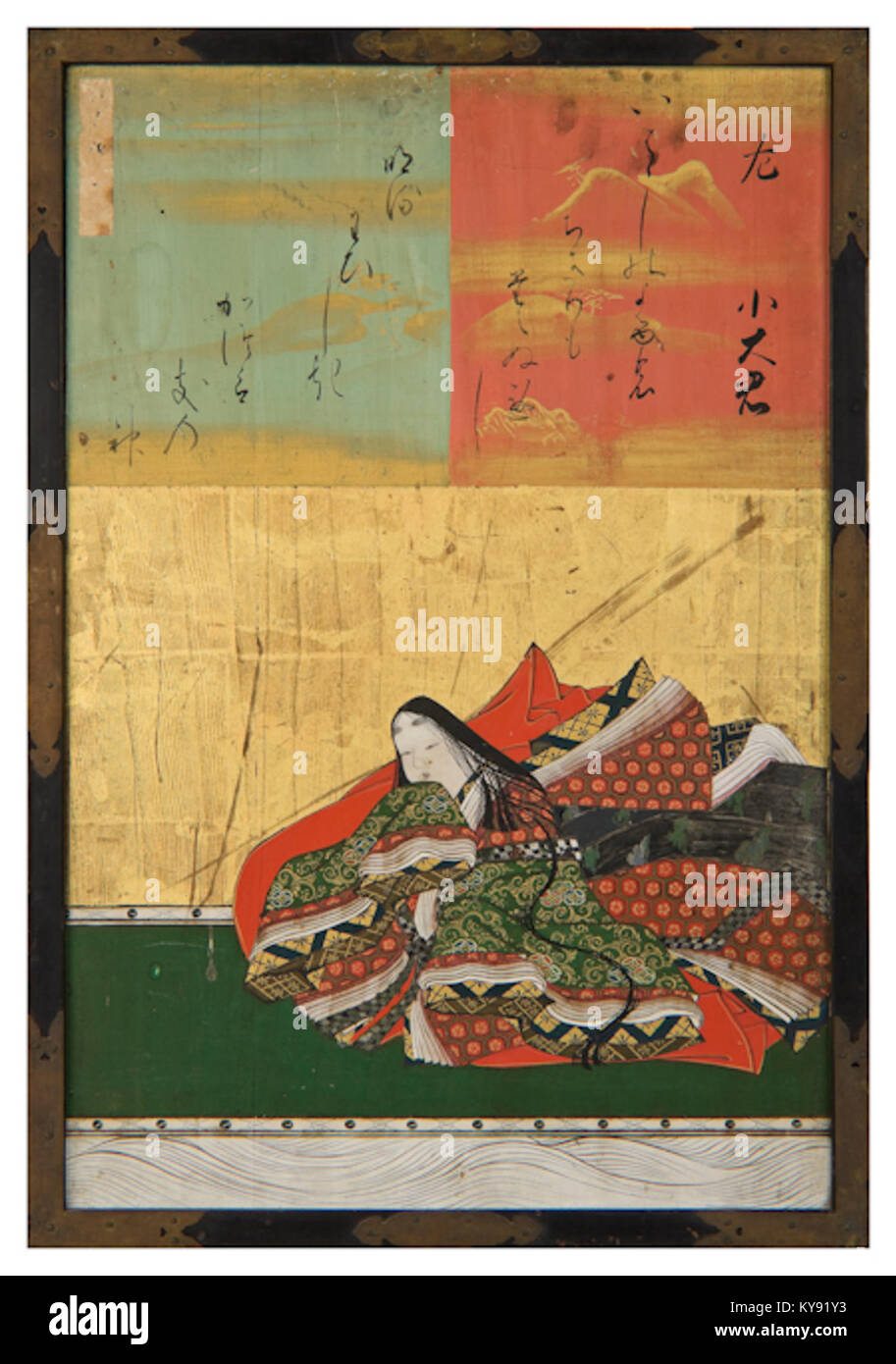 Opera giapponese di Kanō Naonobu della serie Sanjūrokkasen-gaku, raffigurante Kodai no Kimi, uno dei trentasei poeti immortali, che mette in evidenza lo stile artistico e la tradizione calligrafica del periodo Edo. Foto Stock