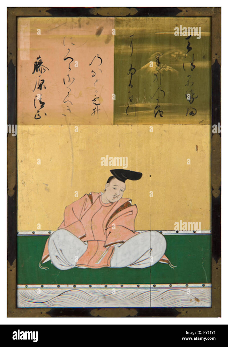 La stampa a blocchi di legno di Kano Naonobu illustra Sanjurokkasen-gaku con Fujiwara no Kiyotada, esemplificando l'arte e la letteratura classica giapponese. Foto Stock