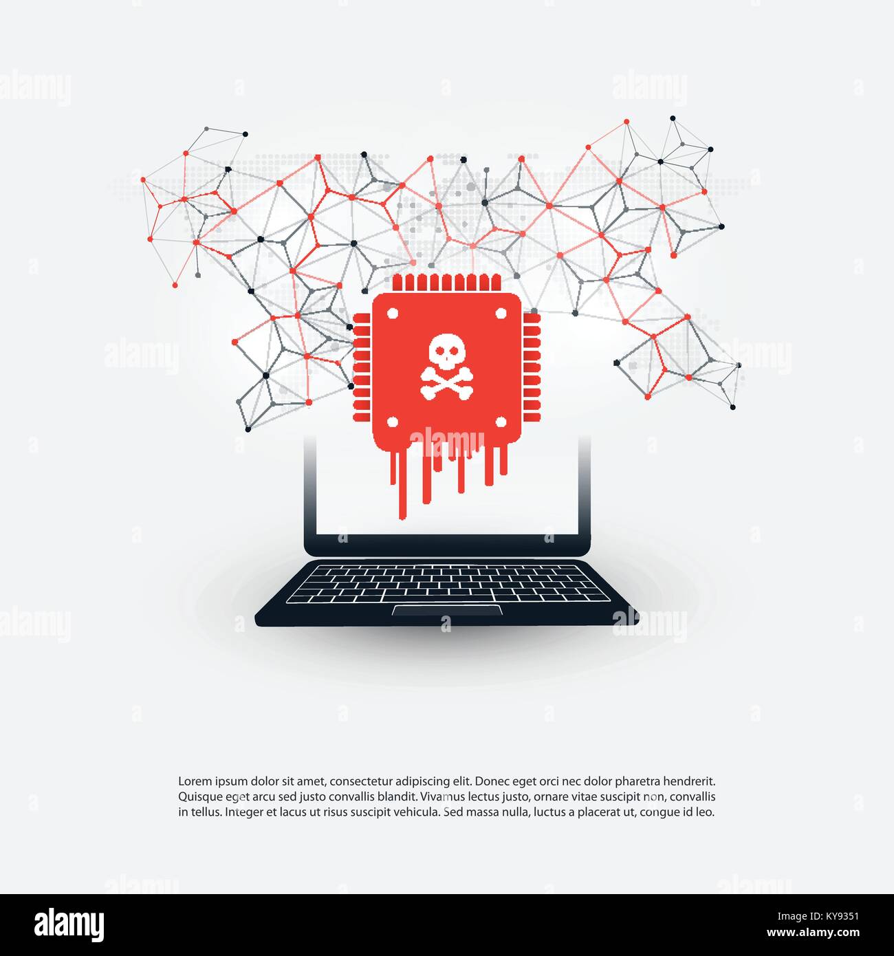 Computer portatile equipaggiato con un processore colpite da Meltdown & spettro critiche vulnerabilità di sicurezza, attacchi informatici, Password personali o perdita di dati Illustrazione Vettoriale