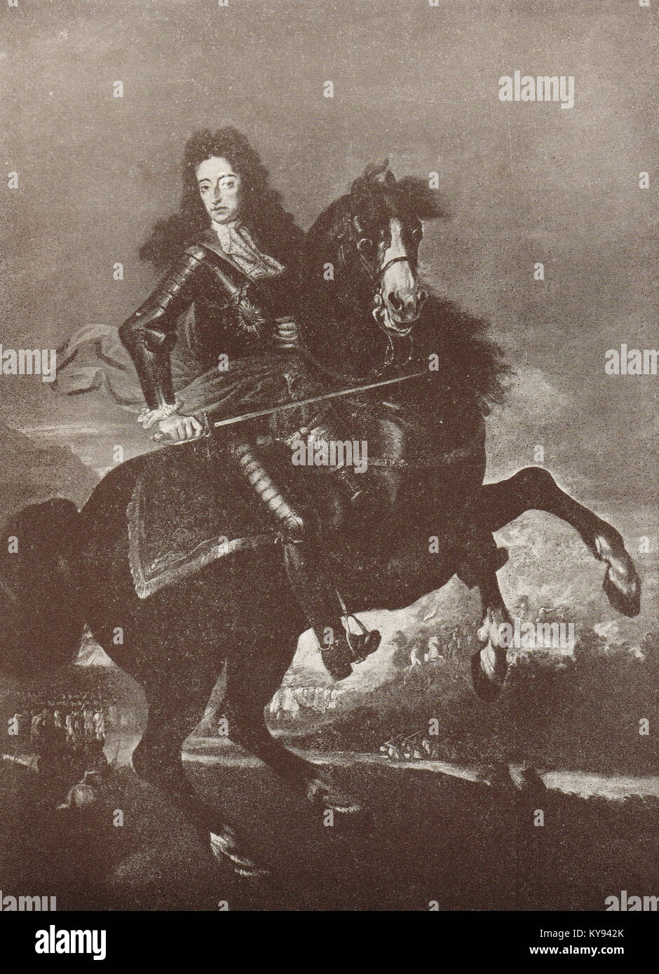 Re Guglielmo III d'Inghilterra a cavallo presso il Centro Visitatori della Battaglia del Boyne 1690 Foto Stock