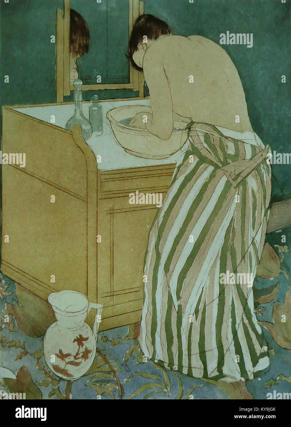 Dipinto di Mary Cassatt intitolato "Femme à sa toilette", raffigurante una donna nella sua toilette, illustrando tecniche impressioniste e scene domestiche. Foto Stock