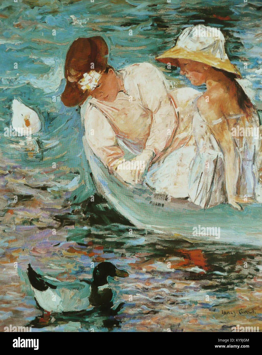 Il dipinto intitolato «l'Été» della pittrice impressionista francese di origine americana Mary Cassatt presenta una donna e un bambino in un ambiente illuminato dal sole, enfatizzando i contorni delicati, i colori pieni di luce e l'intimo legame domestico tipico del suo lavoro. Foto Stock