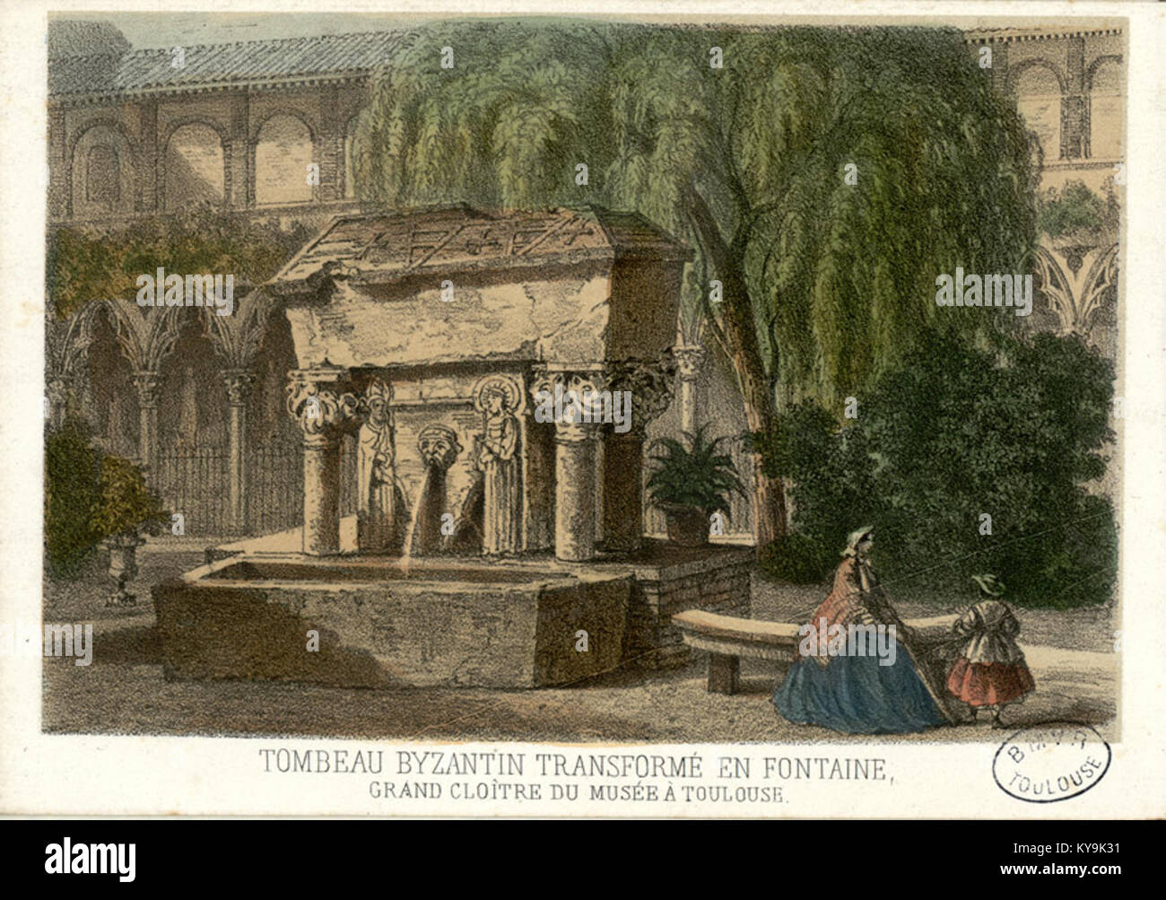 Tombeau bizantina transformé en fontaine, grand cloître du musée à Toulouse - Fonds Ancely - B315556101 UN MERCEREAU 4 005 Foto Stock