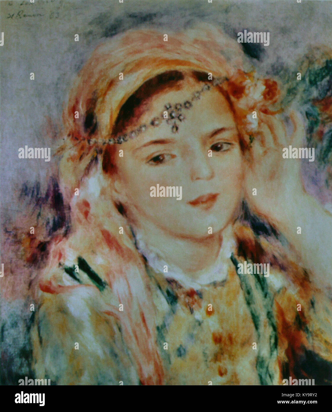 Un dipinto di Pierre-Auguste Renoir intitolato "Femme algérienne", raffigurante una donna algerina in abbigliamento tradizionale, che mette in risalto lo stile impressionista e la tecnica del ritratto di Renoir. Foto Stock