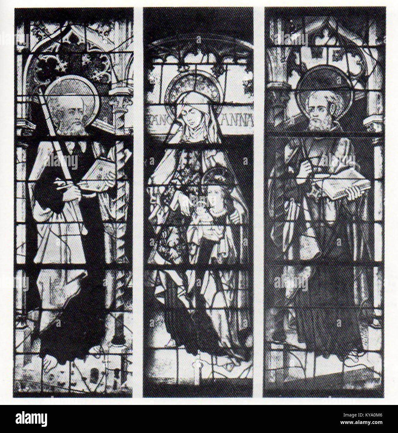 Una vetrata colorata di Villa Schaaffhausen, raffigurante una scena storica. Le opere d'arte riflettono lo stile architettonico ottocentesco della villa e le tendenze artistiche del periodo. Foto Stock