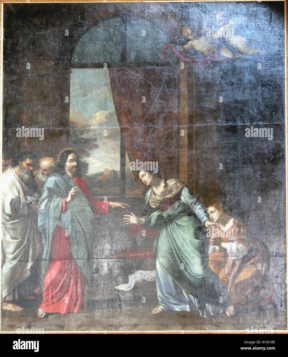 Questa opera d'arte di Nicolas Mignard, "l'arrivo di Cristo a Betania", ritrae una scena biblica fondamentale con una forte espressione emotiva e uno stile artistico barocco. Foto Stock