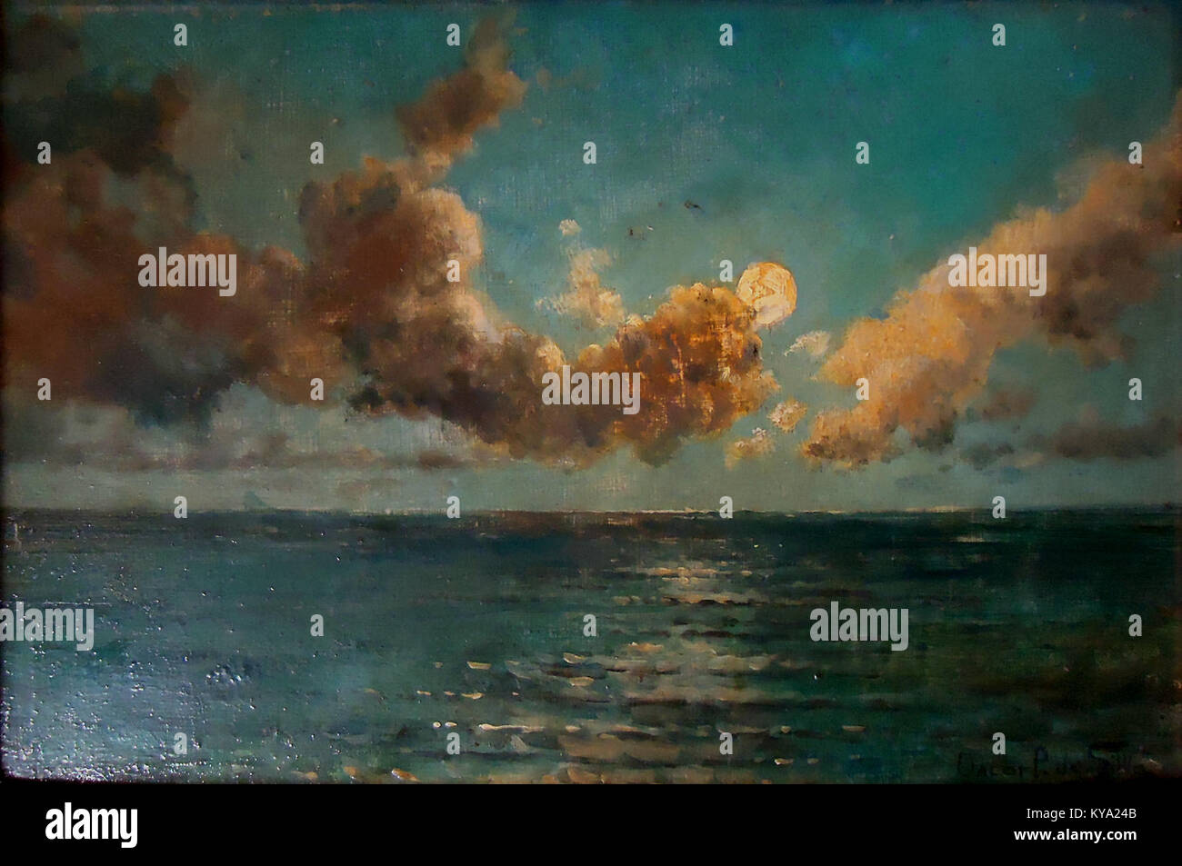 Il dipinto 'Luar sobre o mar' di Oscar Pereira da Silva (1865-1939) è un olio su legno di 17,4 x 26,3 cm, raffigurante una scena di paesaggio marino. Foto Stock