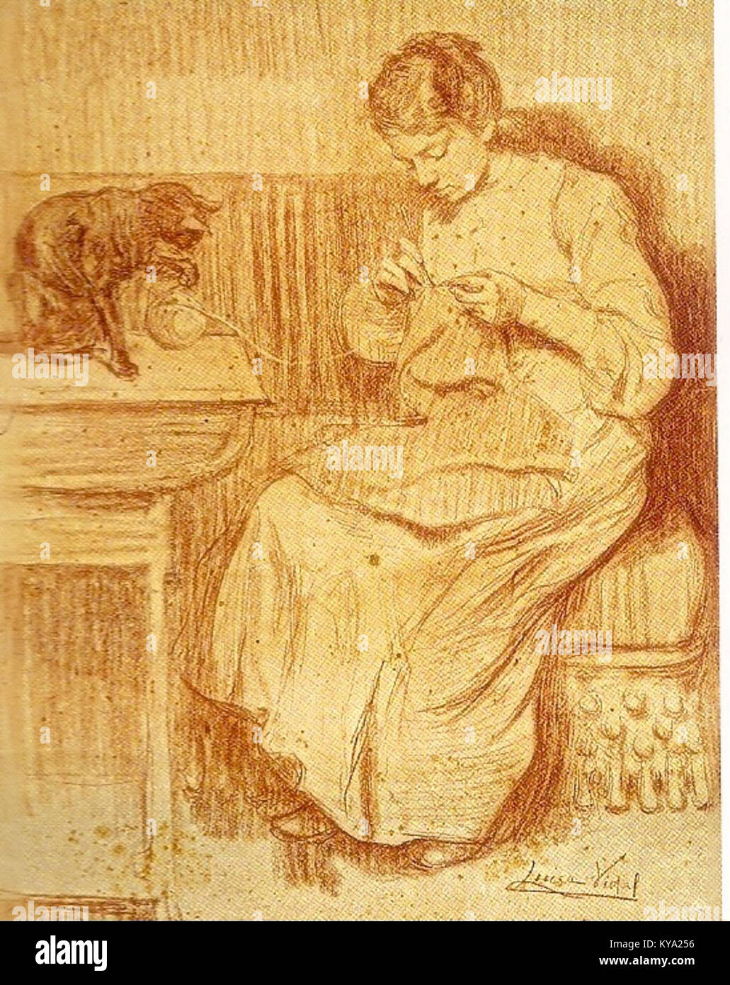 Opera d'arte senza titolo circa 1903, disegnata in sanguine su carta, che rappresenta le pratiche artistiche dei primi anni del XX secolo e le tecniche di disegno europee. Foto Stock