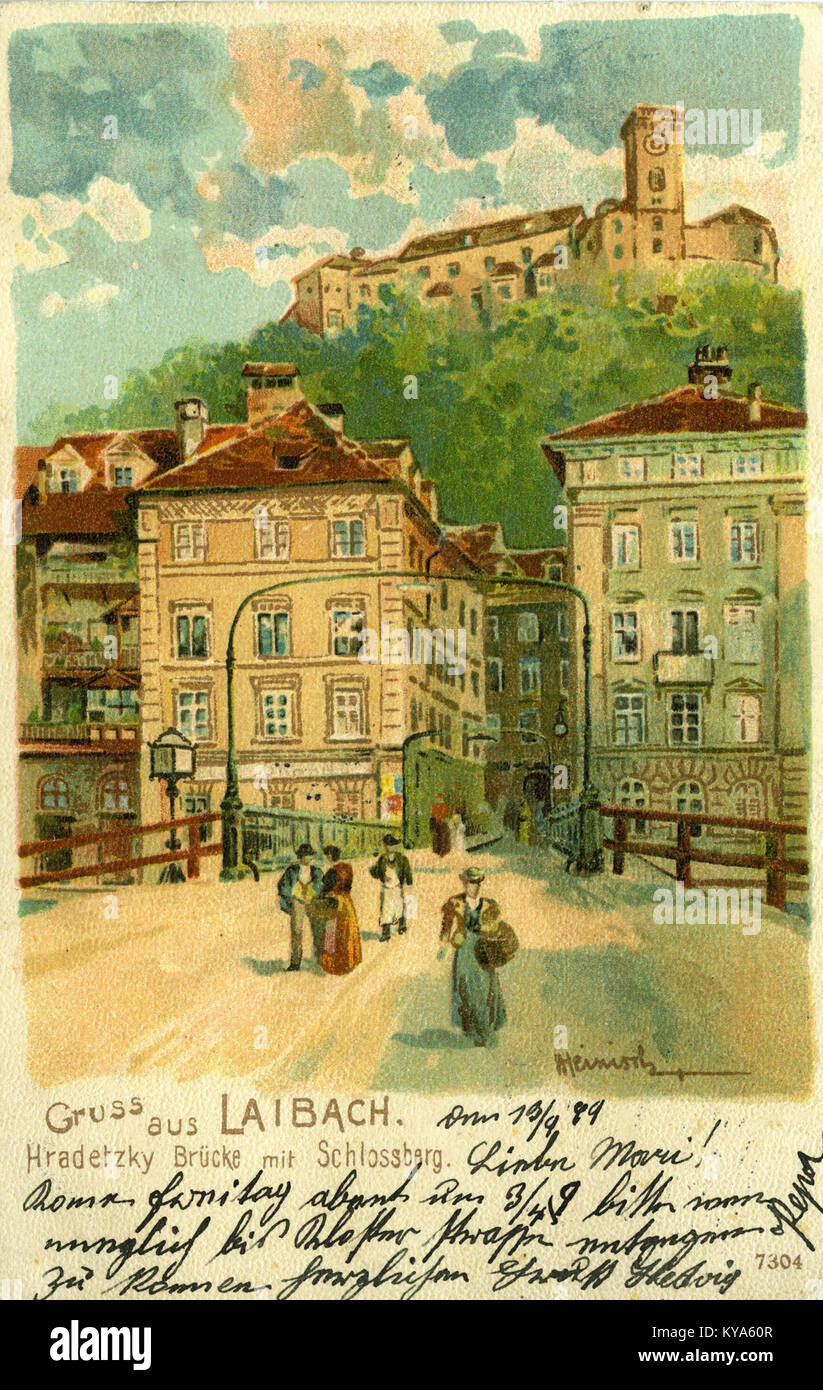 Questa cartolina del 1899 mostra Pod Tranco, raffigurante il paesaggio, gli edifici e il contesto sociale del luogo alla fine del XX secolo. Foto Stock