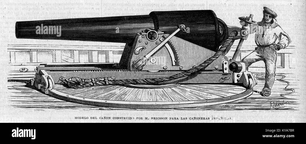 Modelo del cañón construido por M. Ericsson para las cañoneras españolas, de Rafael Monleón Foto Stock
