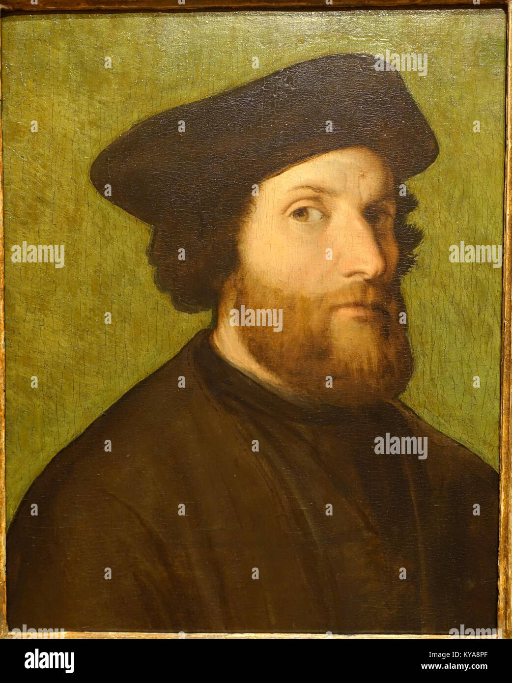 Questo autoritratto non ondulato di Lorenzo lotto, olio su legno, raffigura le caratteristiche facciali, l'abbigliamento e lo stile pittorico dell'artista, ospitato al Museo Reina Sofía. Foto Stock