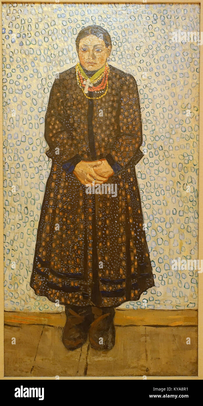 Pittura "donna contadina Ucraina" di Vladimir Burliuk (1910-1911), olio su tela, raffigurante un contadino ucraino, evidenziando lo stile espressionista e la vita rurale dell'Europa orientale Foto Stock