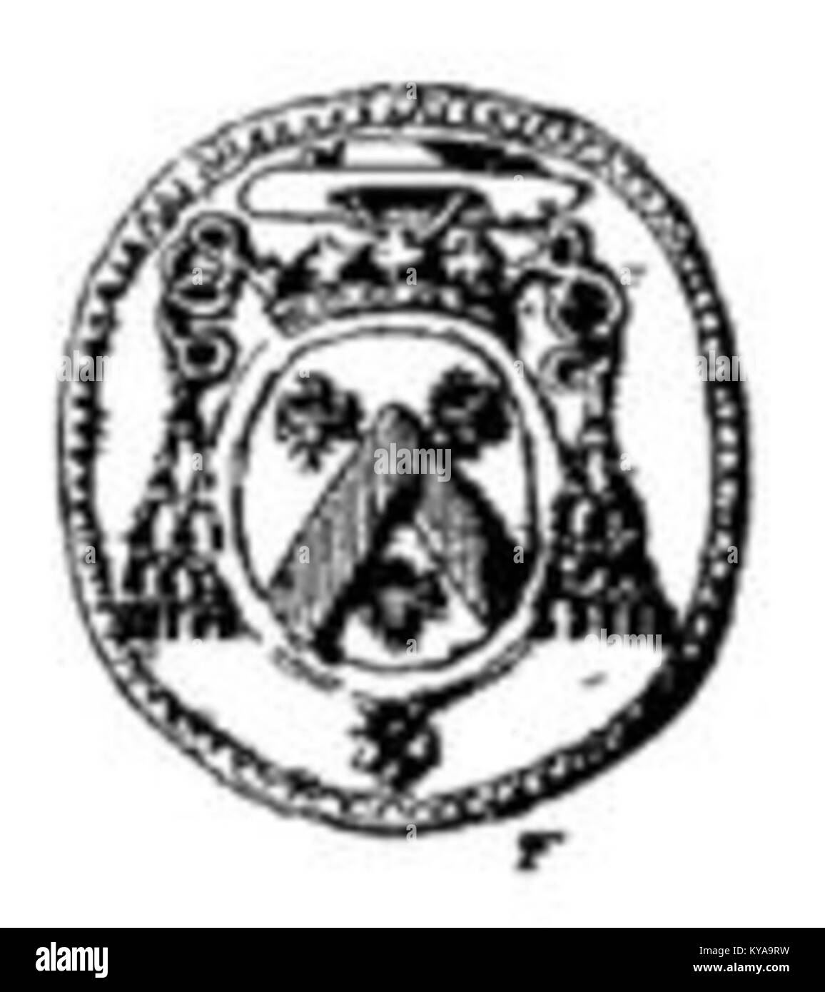 Un sigillo di cera recante lo stemma di Joseph Emmanuel de la Trémouille, cardinale e vescovo francese di Bayeux, risalente al XVII secolo. Foto Stock